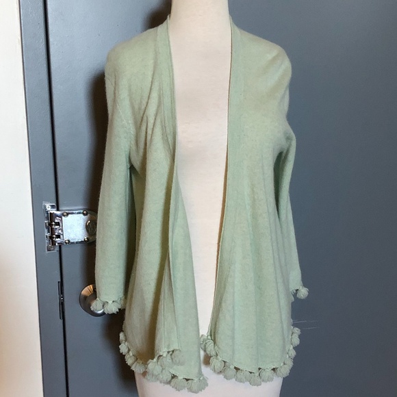 Calypso St. Barth Mint Green Pom Cashmere Cardigan